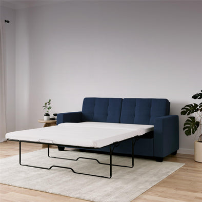 Devon Blue Linen Sleeper Sofa with Memory Foam Mattress - Blue Linen - Full