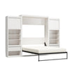 Paramount Queen Wall Bed Bundle, 2 Bedside Bookcase Cabinets & Slide-Out Nightstands - Ivory Oak