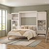 Paramount Queen Wall Bed Bundle, 2 Bedside Bookcase Cabinets & Slide-Out Nightstands - Ivory Oak