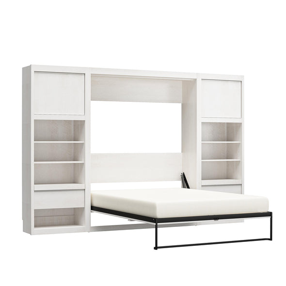 Paramount Full Wall Bed & 2 Side Cabinets with Nightstands & Storage Bundle - Ivory Oak