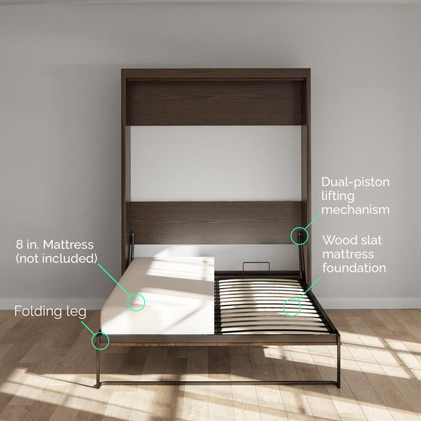 Paramount Full Wall Bed & 2 Side Cabinets with Nightstands & Storage Bundle - Ivory Oak