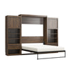 Paramount Queen Wall Bed Bundle, 2 Bedside Bookcase Cabinets & Slide-Out Nightstands - Columbia Walnut