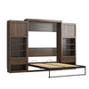 Paramount Queen Wall Bed Bundle, 2 Bedside Bookcase Cabinets & Slide-Out Nightstands - Columbia Walnut