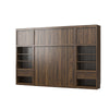 Paramount Full Wall Bed Bundle with 2 Bedside Bookcase Cabinets & Slide-Out Nightstands - Columbia Walnut