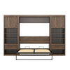 Paramount Full Wall Bed Bundle with 2 Bedside Bookcase Cabinets & Slide-Out Nightstands - Columbia Walnut