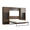 Paramount Full Wall Bed Bundle with 2 Bedside Bookcase Cabinets & Slide-Out Nightstands - Columbia Walnut