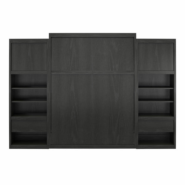 Paramount Single Bedside Bookcase with Pullout Nightstand and Storage - Black Oak