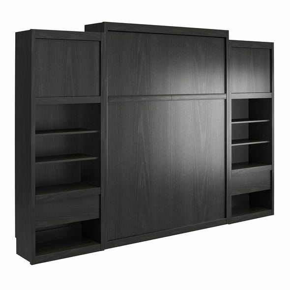 Paramount Single Bedside Bookcase with Pullout Nightstand and Storage - Black Oak