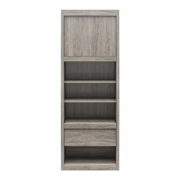 Paramount Single Bedside Bookcase with Pullout Nightstand and Storage - Gray Oak