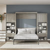 Paramount Queen Wall Bed Bundle, 2 Bedside Bookcase Cabinets & Slide-Out Nightstands - Gray Oak