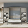 Paramount Queen Wall Bed Bundle, 2 Bedside Bookcase Cabinets & Slide-Out Nightstands - Gray Oak