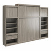 Paramount Queen Wall Bed Bundle, 2 Bedside Bookcase Cabinets & Slide-Out Nightstands - Gray Oak