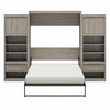 Paramount Queen Wall Bed Bundle, 2 Bedside Bookcase Cabinets & Slide-Out Nightstands - Gray Oak