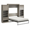 Paramount Queen Wall Bed Bundle, 2 Bedside Bookcase Cabinets & Slide-Out Nightstands - Gray Oak