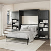 Paramount Queen Wall Bed Bundle, 2 Bedside Bookcase Cabinets & Slide-Out Nightstands - Black Oak