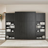 Paramount Queen Wall Bed Bundle, 2 Bedside Bookcase Cabinets & Slide-Out Nightstands - Black Oak