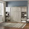 Paramount Full Wall Bed Bundle with 2 Bedside Bookcase Cabinets & Slide-Out Nightstands - Gray Oak