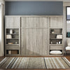 Paramount Full Wall Bed Bundle with 2 Bedside Bookcase Cabinets & Slide-Out Nightstands - Gray Oak