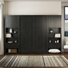 Paramount Full Wall Bed Bundle with 2 Bedside Bookcase Cabinets & Slide-Out Nightstands - Black Oak