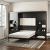 Paramount Full Wall Bed Bundle with 2 Bedside Bookcase Cabinets & Slide-Out Nightstands - Black Oak