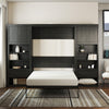 Paramount Full Wall Bed Bundle with 2 Bedside Bookcase Cabinets & Slide-Out Nightstands - Black Oak