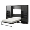 Paramount Full Wall Bed Bundle with 2 Bedside Bookcase Cabinets & Slide-Out Nightstands - Black Oak