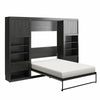 Paramount Full Wall Bed Bundle with 2 Bedside Bookcase Cabinets & Slide-Out Nightstands - Black Oak