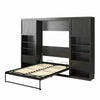 Paramount Full Wall Bed Bundle with 2 Bedside Bookcase Cabinets & Slide-Out Nightstands - Black Oak