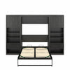 Paramount Full Wall Bed Bundle with 2 Bedside Bookcase Cabinets & Slide-Out Nightstands - Black Oak