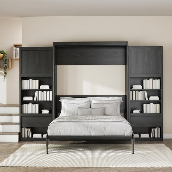 Paramount Single Bedside Bookcase with Pullout Nightstand and Storage - Black Oak