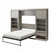 Paramount Full Wall Bed Bundle with 2 Bedside Bookcase Cabinets & Slide-Out Nightstands - Gray Oak