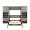 Paramount Full Wall Bed Bundle with 2 Bedside Bookcase Cabinets & Slide-Out Nightstands - Gray Oak