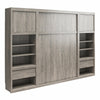 Paramount Full Wall Bed Bundle with 2 Bedside Bookcase Cabinets & Slide-Out Nightstands - Gray Oak