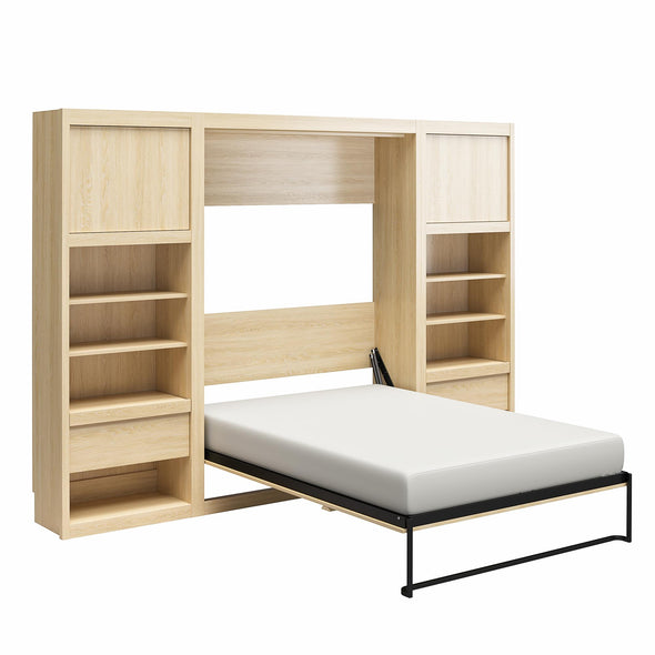 Paramount Single Bedside Bookcase with Pullout Nightstand and Storage - Monterey Oak