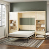 Paramount Full Wall Bed Bundle with 2 Bedside Bookcase Cabinets & Slide-Out Nightstands - Monterey Oak