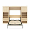 Paramount Full Wall Bed Bundle with 2 Bedside Bookcase Cabinets & Slide-Out Nightstands - Monterey Oak