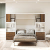 Pinnacle Full Wall Bed Bundle with 2 Side Cabinets & Touch Sensor LED Lighting - Columbia Walnut