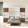 Pinnacle Full Wall Bed Bundle with 2 Side Cabinets & Touch Sensor LED Lighting - Columbia Walnut