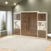 Pinnacle Queen Wall Bed Bundle with 2 Side Cabinets & Touch Sensor LED Lighting - Columbia Walnut