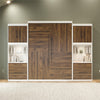 Pinnacle Queen Wall Bed Bundle with 2 Side Cabinets & Touch Sensor LED Lighting - Columbia Walnut