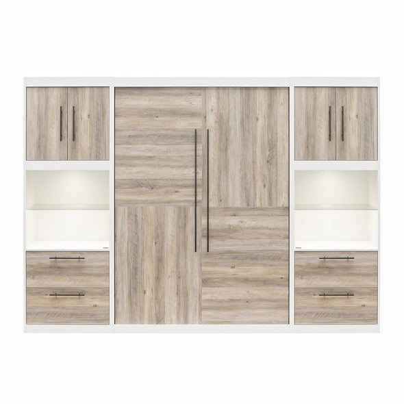 Pinnacle Full Wall Bed Bundle with 2 Side Cabinets & Touch Sensor LED Lighting - Gray Oak