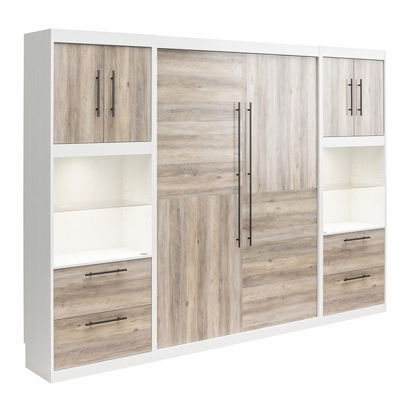 Pinnacle Full Wall Bed Bundle with 2 Side Cabinets & Touch Sensor LED Lighting - Gray Oak