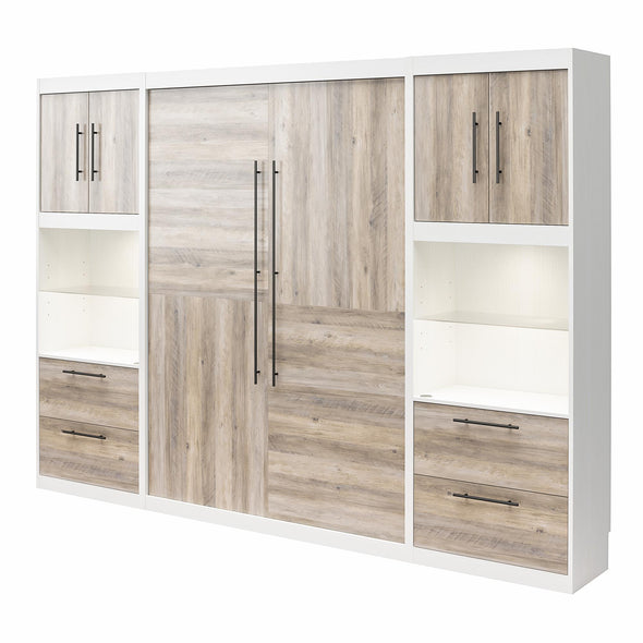 Pinnacle Full Wall Bed Bundle with 2 Side Cabinets & Touch Sensor LED Lighting - Gray Oak