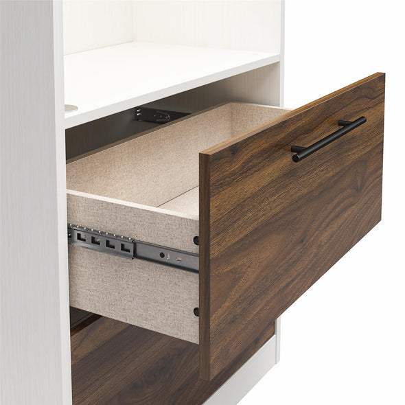 Pinnacle Full Wall Bed Bundle with 2 Side Cabinets & Touch Sensor LED Lighting - Columbia Walnut