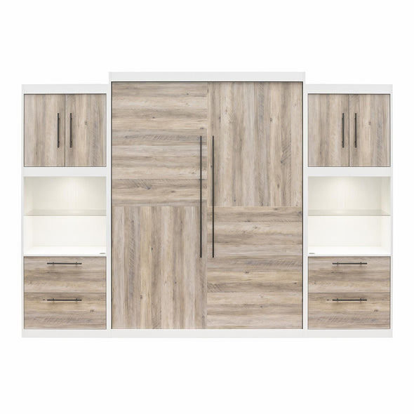 Pinnacle Queen Wall Bed Bundle with 2 Side Cabinets & Touch Sensor LED Lighting - Gray Oak