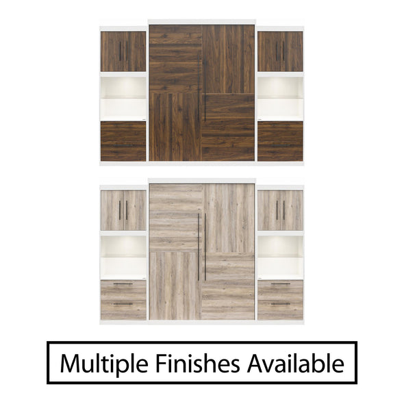 Pinnacle Queen Wall Bed Bundle with 2 Side Cabinets & Touch Sensor LED Lighting - Columbia Walnut