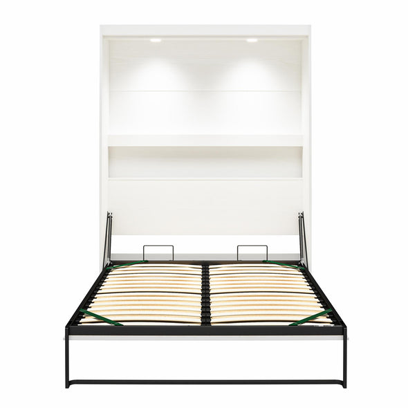 Impressions Queen Wall Bed with Gallery Shelf & Touch Sensor LED Lighting - White