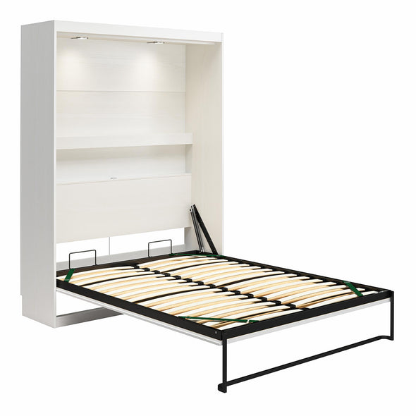 Impressions Queen Wall Bed with Gallery Shelf & Touch Sensor LED Lighting - White