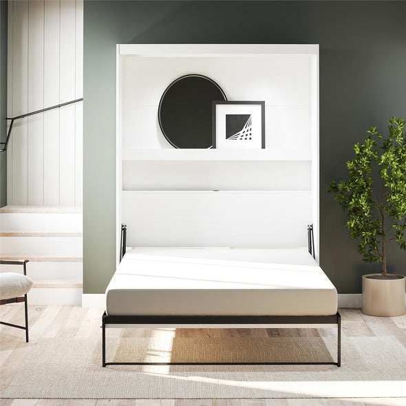 Impressions Queen Wall Bed with Gallery Shelf & Touch Sensor LED Lighting - White