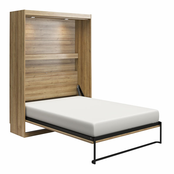 Impressions Full Wall Bed with Gallery Shelf & Touch Sensor LED Lighting - Natural